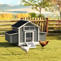 Gallinero de Madera para Exterior con 2 Nidos Bandeja Extraíble Perchas Techo Impermeable 150x100x96,5 cm Gris - Ogal.Es
