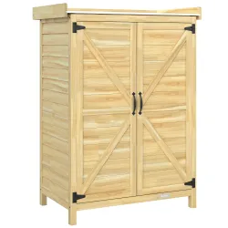 Cobertizo de Jardín Exterior de Madera con Techo de Metal y Ganchos para Almacenaje Herramientas 71,5x39x95 cm N... - Ogal.Es