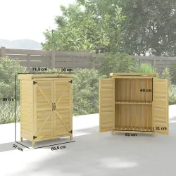 Cobertizo de Jardín Exterior de Madera con Techo de Metal y Ganchos para Almacenaje Herramientas 71,5x39x95 cm N... - Ogal.Es