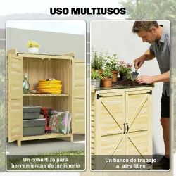 Cobertizo de Jardín Exterior de Madera con Techo de Metal y Ganchos para Almacenaje Herramientas 71,5x39x95 cm N... - Ogal.Es