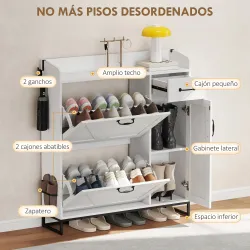 Zapatero Estrecho con 2 Cajones Abatibles Estantes Ajustables para 12 Pares para Espacio Reducido 106,7x26x116cm... - Ogal.Es