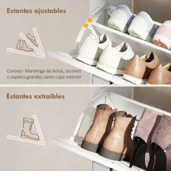 Zapatero Estrecho con 2 Cajones Abatibles Estantes Ajustables para 12 Pares para Espacio Reducido 106,7x26x116cm... - Ogal.Es