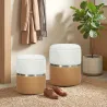 Juego de 2 Puff Almacenaje Tapizados en Chenilla y PU Asiento Acolchado para Pasillo Dormitorio Marrón y Crema - Ogal.Es