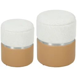 Juego de 2 Puff Almacenaje Tapizados en Chenilla y PU Asiento Acolchado para Pasillo Dormitorio Marrón y Crema - Ogal.Es