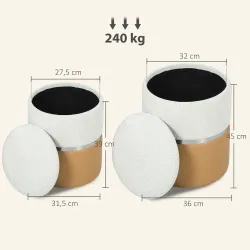 Juego de 2 Puff Almacenaje Tapizados en Chenilla y PU Asiento Acolchado para Pasillo Dormitorio Marrón y Crema - Ogal.Es