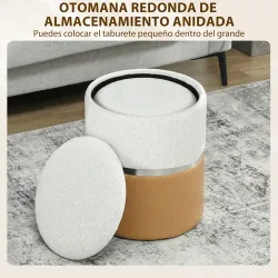 Juego de 2 Puff Almacenaje Tapizados en Chenilla y PU Asiento Acolchado para Pasillo Dormitorio Marrón y Crema - Ogal.Es