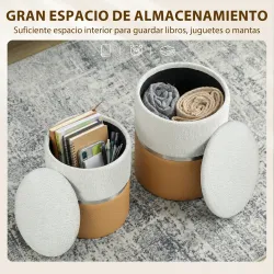 Juego de 2 Puff Almacenaje Tapizados en Chenilla y PU Asiento Acolchado para Pasillo Dormitorio Marrón y Crema - Ogal.Es