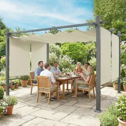 Pérgola de Jardín 4x3 m con Cortinas Enrollables Automáticas y Techo Retráctil Cenador de Jardín con UPF50+ Crema - Ogal.Es
