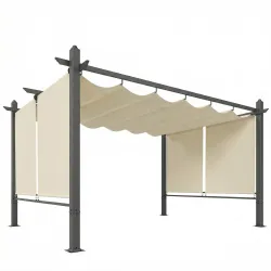 Pérgola de Jardín 4x3 m con Cortinas Enrollables Automáticas y Techo Retráctil Cenador de Jardín con UPF50+ Crema - Ogal.Es