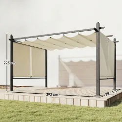 Pérgola de Jardín 4x3 m con Cortinas Enrollables Automáticas y Techo Retráctil Cenador de Jardín con UPF50+ Crema - Ogal.Es