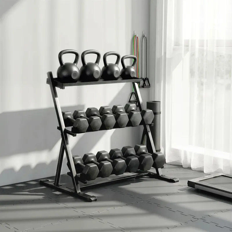 Soporte para Mancuernas de 3 Niveles Estante de Pesas de Acero con Barras Ajustables para Gimnasio Casa Carga 20... - Ogal.Es