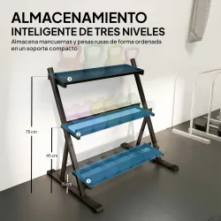 Soporte para Mancuernas de 3 Niveles Estante de Pesas de Acero con Barras Ajustables para Gimnasio Casa Carga 20... - Ogal.Es