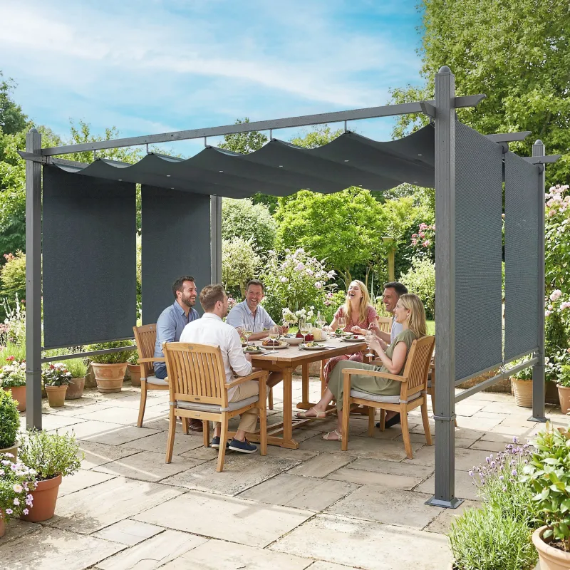 Pérgola de Jardín 4x3 m con Cortinas Enrollables Automáticas y Techo Retráctil Cenador de Jardín con UPF50+ Gris... - Ogal.Es