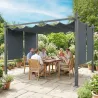 Pérgola de Jardín 4x3 m con Cortinas Enrollables Automáticas y Techo Retráctil Cenador de Jardín con UPF50+ Gris... - Ogal.Es