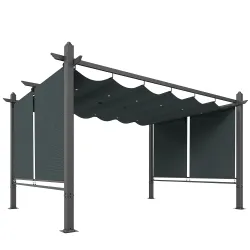 Pérgola de Jardín 4x3 m con Cortinas Enrollables Automáticas y Techo Retráctil Cenador de Jardín con UPF50+ Gris... - Ogal.Es