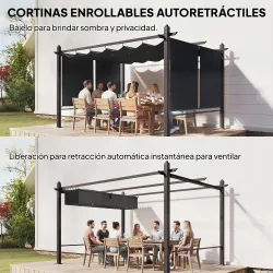 Pérgola de Jardín 4x3 m con Cortinas Enrollables Automáticas y Techo Retráctil Cenador de Jardín con UPF50+ Gris... - Ogal.Es