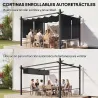 Pérgola de Jardín 4x3 m con Cortinas Enrollables Automáticas y Techo Retráctil Cenador de Jardín con UPF50+ Gris... - Ogal.Es