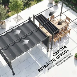 Pérgola de Jardín 4x3 m con Cortinas Enrollables Automáticas y Techo Retráctil Cenador de Jardín con UPF50+ Gris... - Ogal.Es