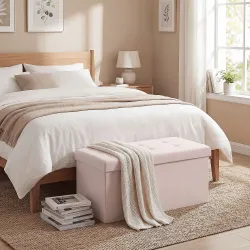 Puff Almacenaje, Banco Almacenaje Plegable 84 L 76x38x38 cm Tapizado en Lino Sintético Baúl de Almacenamiento Rosa - Ogal.Es