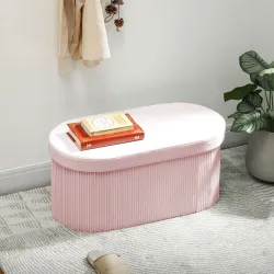 Puff Almacenaje Banco Almacenaje Plegable 72 L 76x38x35 cm Tapizado en Terciopelo Baúl de Almacenamiento Rosa - Ogal.Es