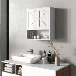 Armario de Baño de Pared Mueble de Baño Colgar Rústico con Compartimento Estante Ajustable 2 Puertas Blanco - Ogal.Es