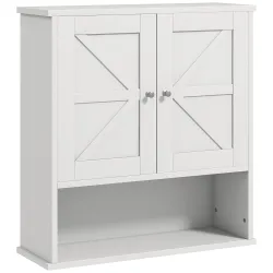 Armario de Baño de Pared Mueble de Baño Colgar Rústico con Compartimento Estante Ajustable 2 Puertas Blanco - Ogal.Es