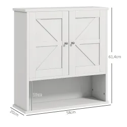 Armario de Baño de Pared Mueble de Baño Colgar Rústico con Compartimento Estante Ajustable 2 Puertas Blanco - Ogal.Es