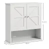Armario de Baño de Pared Mueble de Baño Colgar Rústico con Compartimento Estante Ajustable 2 Puertas Blanco - Ogal.Es