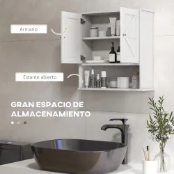 Armario de Baño de Pared Mueble de Baño Colgar Rústico con Compartimento Estante Ajustable 2 Puertas Blanco - Ogal.Es