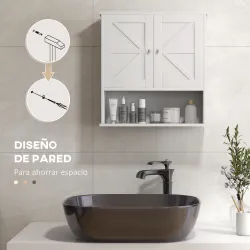 Armario de Baño de Pared Mueble de Baño Colgar Rústico con Compartimento Estante Ajustable 2 Puertas Blanco - Ogal.Es