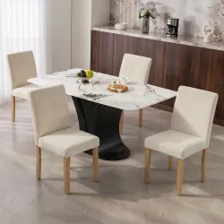 Pack de 4 Sillas de Comedor Respaldo Alto Tapizadas en Pana Asiento Acolchado Patas de Madera 44x56x90 cm Beige - Ogal.Es