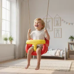 Columpio Infantil Cuerda Ajustable con Respaldo Alto Barandilla de Seguridad en T para Interior Exterior Rojo - Ogal.Es