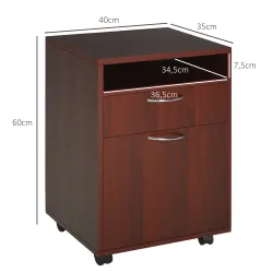 Cajonera de Escritorio con Ruedas Cajón Compartimento Puerta Archivador Móvil para Estudio 40x35x60 cm Café Oscuro - Ogal.Es