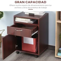 Cajonera de Escritorio con Ruedas Cajón Compartimento Puerta Archivador Móvil para Estudio 40x35x60 cm Café Oscuro - Ogal.Es