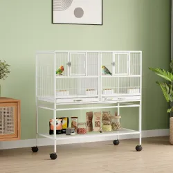 Jaula para Pájaros Grande con Divisor Ruedas 4 Comederos 4 Perchas Estante 2 Bandejas Extraíbles 95x45,5x102 cm ... - Ogal.Es