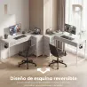 Escritorio Esquinero Reversible con 6 Cajones 126x48 cm con Toma de Corriente Puerto de Carga USB y USB-C Blanco - Ogal.Es