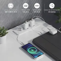 Escritorio Esquinero Reversible con 6 Cajones 126x48 cm con Toma de Corriente Puerto de Carga USB y USB-C Blanco - Ogal.Es