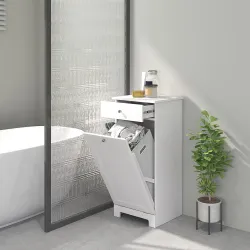 Armario de Baño con Cesto Ropa Sucia Abatible Mueble Ropa Sucia con Bolsa de Tela Plegable y Cajón Blanco 40x38x... - Ogal.Es
