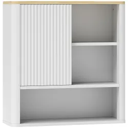 Armario de Baño de Pared con Puerta Corredera 5 Compartimentos y Estantes Ajustables 60x20x62 cm Blanco - Ogal.Es