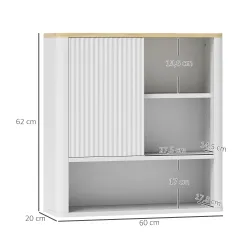 Armario de Baño de Pared con Puerta Corredera 5 Compartimentos y Estantes Ajustables 60x20x62 cm Blanco - Ogal.Es
