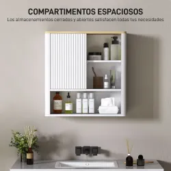 Armario de Baño de Pared con Puerta Corredera 5 Compartimentos y Estantes Ajustables 60x20x62 cm Blanco - Ogal.Es