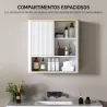 Armario de Baño de Pared con Puerta Corredera 5 Compartimentos y Estantes Ajustables 60x20x62 cm Blanco - Ogal.Es