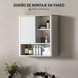 Armario de Baño de Pared con Puerta Corredera 5 Compartimentos y Estantes Ajustables 60x20x62 cm Blanco - Ogal.Es