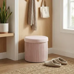 Puff Almacenaje Banco Almacenaje Plegable 35 L 38x38x38 cm Tapizado en Terciopelo Baúl de Almacenamiento Redondo... - Ogal.Es