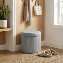 Puff Almacenaje Banco Almacenaje Plegable 35 L 38x38x38 cm Tapizado en Terciopelo Baúl de Almacenamiento Gris Os... - Ogal.Es