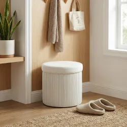 Puff Almacenaje Banco Almacenaje Plegable 35 L 38x38x38 cm Tapizado en Terciopelo Baúl de Almacenamiento Redondo... - Ogal.Es