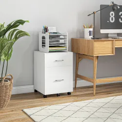 Cajonera de Escritorio con 2 Cajones Ruedas Archivador Móvil para Archivos A4 o Cartas 39,5x39x58,5 cm Blanco - Ogal.Es