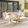 Conjunto de Jardín Exterior de Ratán con 1 Sofá de 2 Plazas 1 Sofá Esquinera y 1 Mesa de Centro Natural y Crema - Ogal.Es