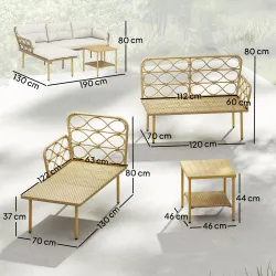 Conjunto de Jardín Exterior de Ratán con 1 Sofá de 2 Plazas 1 Sofá Esquinera y 1 Mesa de Centro Natural y Crema - Ogal.Es