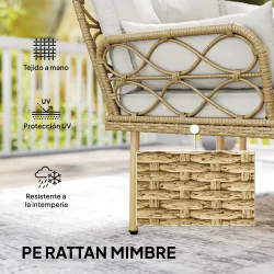 Conjunto de Jardín Exterior de Ratán con 1 Sofá de 2 Plazas 1 Sofá Esquinera y 1 Mesa de Centro Natural y Crema - Ogal.Es